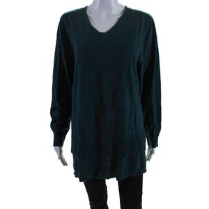 Charlie Paige Womens V-neck Long Sleeve Rib Knitted Sweater Green Size L/XL